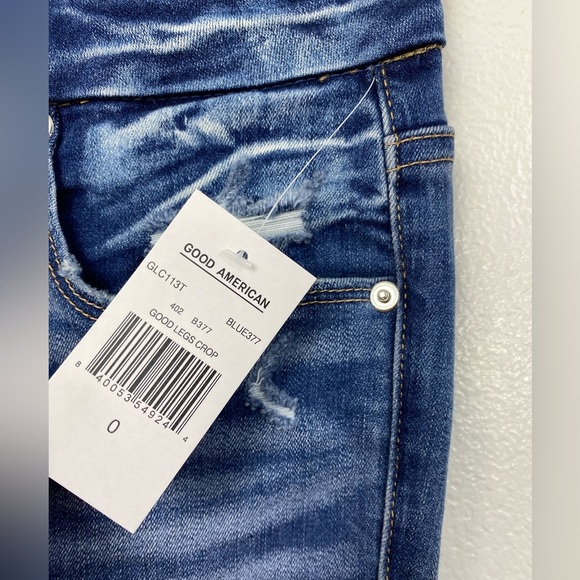 Good American Denim Jeans Good Leg Crop Distressed Skinny Jeans Blue Size 25 NWT - Picture 5 of 16